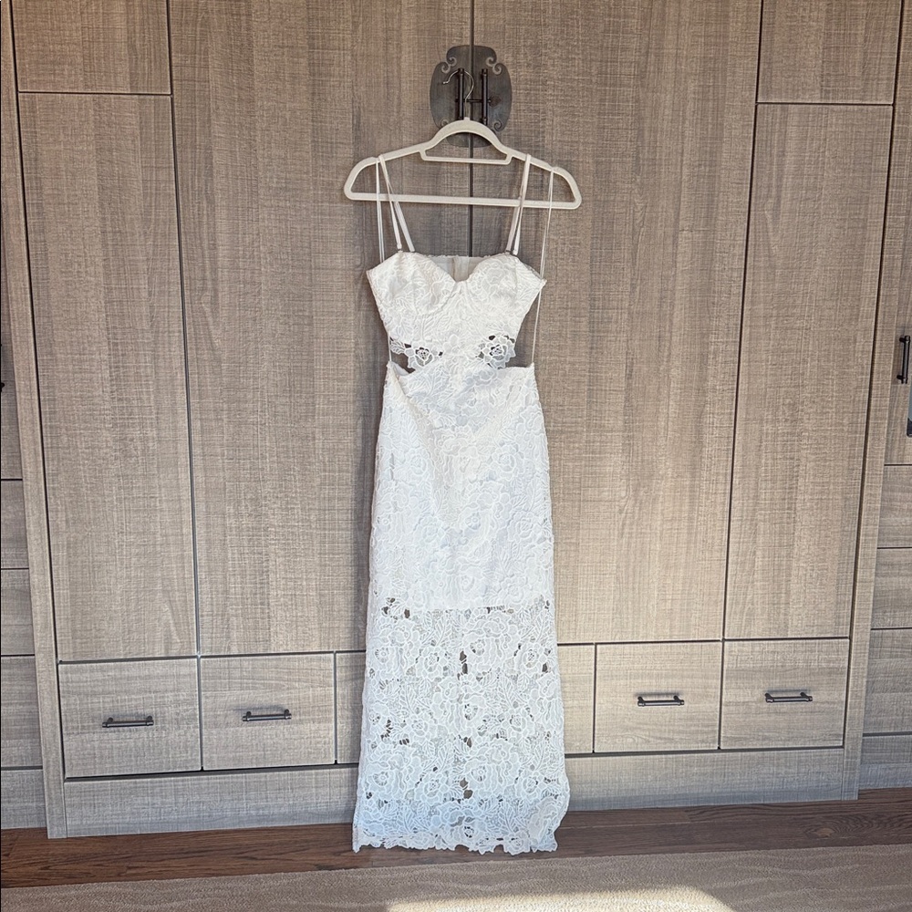 Amable by Mable Lace Cutout White Midi Dress